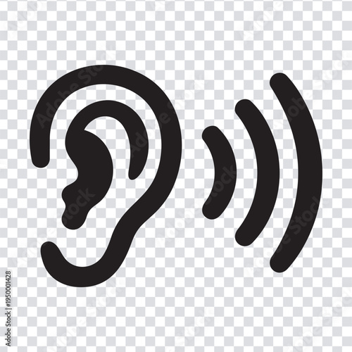 Vector illustration black icon of a human ear with sound waves