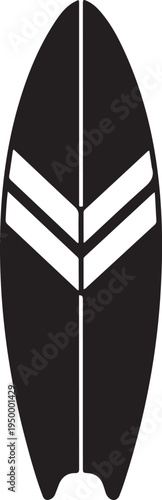 Vector black surfboard icon with white stripes