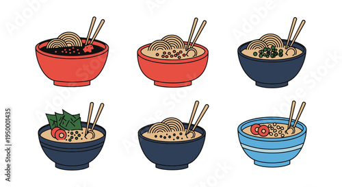 Soba Bowl Line art vector set clean modern abstract artwork illustration