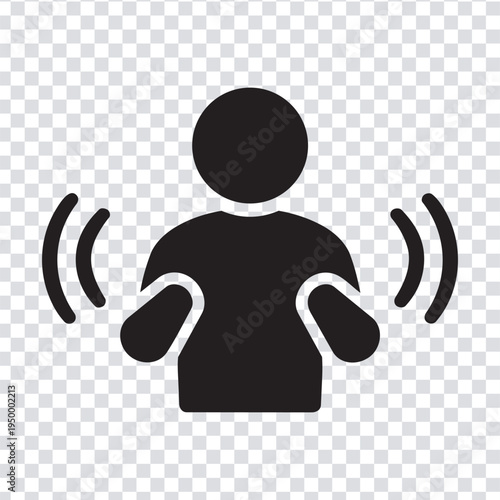 Vector illustration black silhouette of a person with sound waves coming from their hands