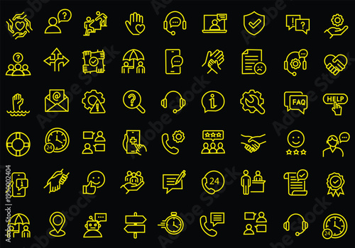 Support and Help icon set. Editable line icons. Vector illustration.