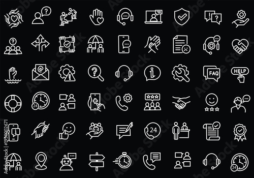 Support and Help icon set. Editable line icons. Vector illustration.