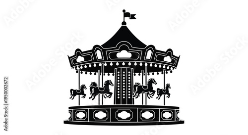 A classic vintage carousel ride featuring ornate canopy detail and stylized galloping toy horses