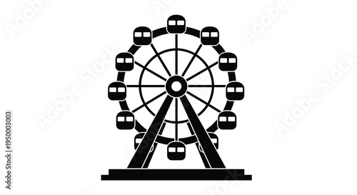A simple black silhouette icon of a large ferris wheel with multiple passenger gondola cabins