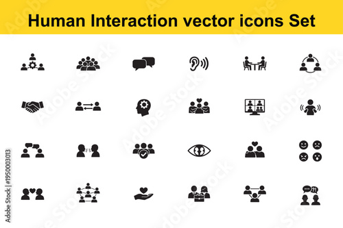 Vector illustration a set of black vector icons depicting various human interactions and relationships