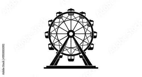 A detailed black silhouette icon of a giant ferris wheel used in amusement parks for entertainment