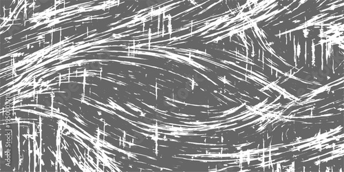 Abstract dynamic, flowing, white lines dance across a gray canvas, suggesting movement, energy, and visual texture. This photorealistic art piece inspires imagination.