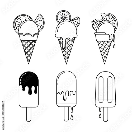 Colorful ice cream and popsicle illustrations.