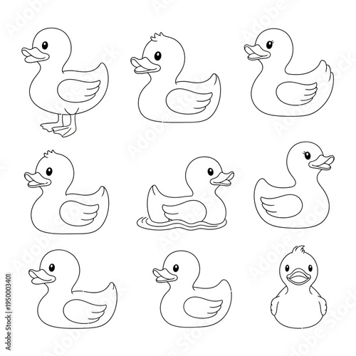 Group of cartoon rubber ducks.