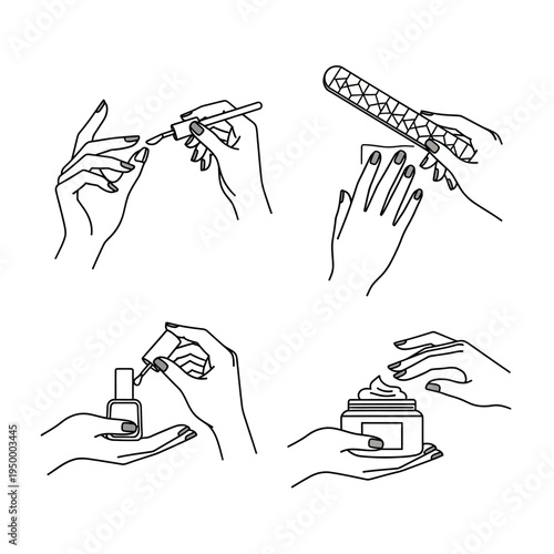 Hands doing nail care and polish.