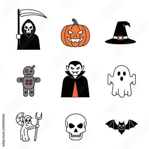 Halloween icons with spooky characters.