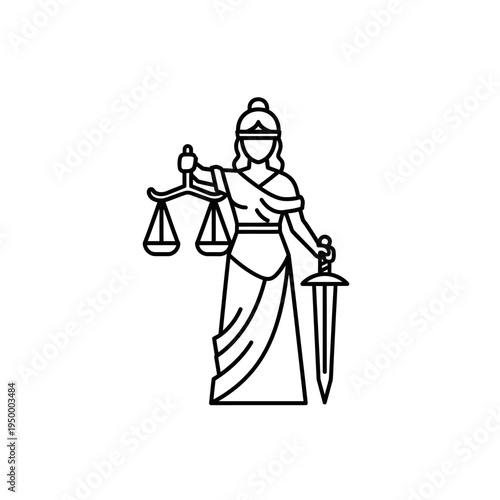 Justice statue with scales and sword.