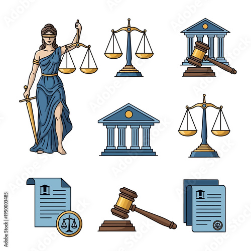 Justice system law and order icons.