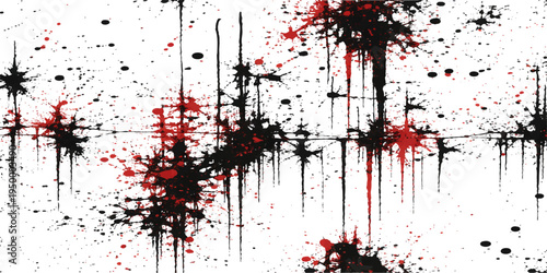 Abstract a bold, graphic composition of red and black paint splatters, forming a striking pattern against a neutral backdrop, conveying a sense of artistic expression and edgy aesthetics. 