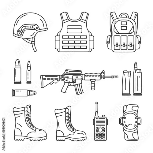 Military gear and equipment collection.