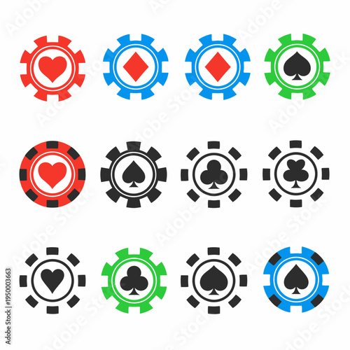Poker chips with suit symbols.