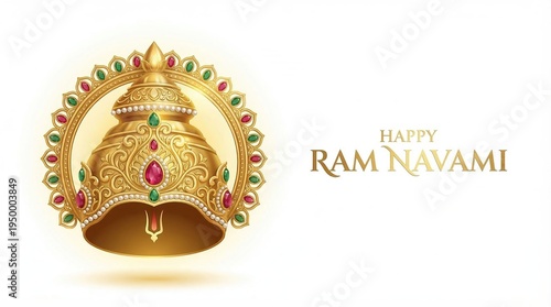 Happy Ram Navami Lord Ram Portrait with Mandala Frame Hindu Festival Greeting Banner White Background

