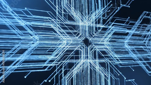 Luminous abstract network of interconnected pathways in deep blue