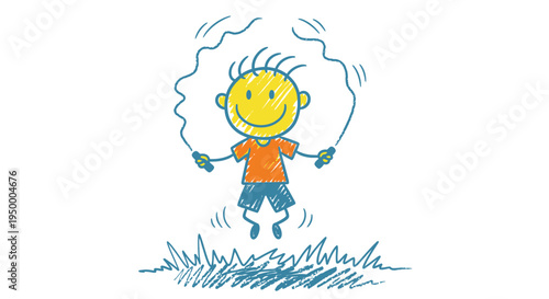 Cute child jumping rope exercise outdoor cartoon vector illustration