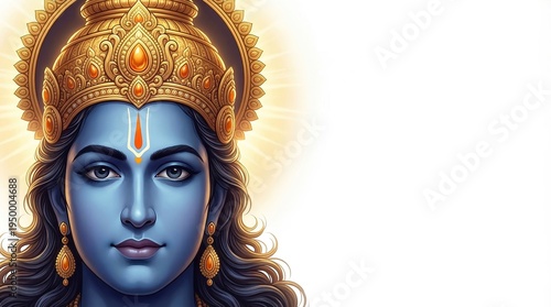 Happy Ram Navami Lord Ram Portrait with Mandala Frame Hindu Festival Greeting Banner White Background
