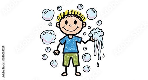 Cute child washing hands hygiene cartoon vector illustration