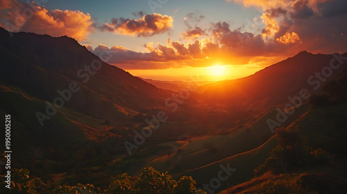 Wallpaper Mural Breathtaking sunset over majestic mountain landscape with vibrant orange glow Torontodigital.ca