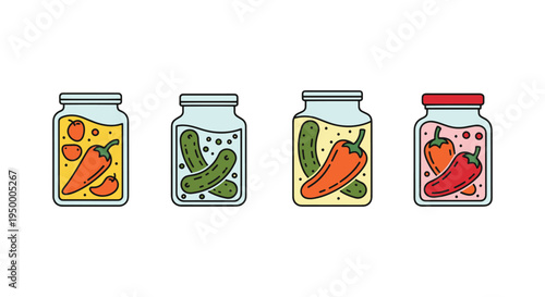 Pickled Peppers Line art colorful abstract modern illustration
