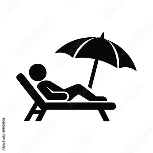 man resting on the beach chair with umbrella silhouette icon