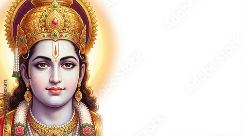 Happy Ram Navami Lord Ram Portrait with Mandala Frame Hindu Festival Greeting Banner White Background
