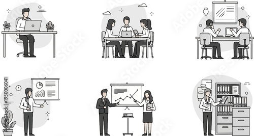 Business professionals in various office and meeting scenarios (3)