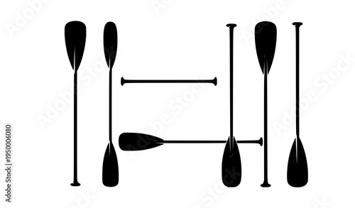 Canoe and kayak paddle silhouettes set with different blade shapes water sports equipment vector isolated on white
