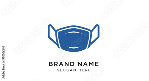 Blue medical face mask logo with brand name text.