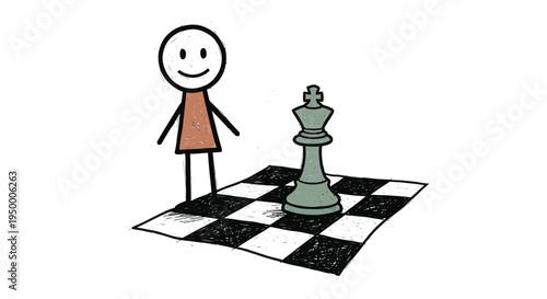 Cute child playing chess strategy game cartoon vector illustration