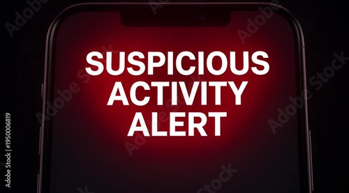 Suspicious Activity Alert Notification on Smartphone Screen with Red Glitch Effect