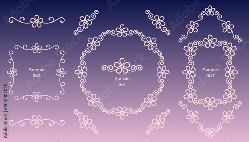 桜の花モチーフのイラストフレームセット ベクター 素材 春