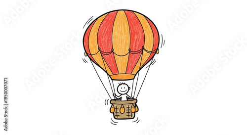 Cartoon Hot Air Balloon with Person Flying Adventure Travel Illustration