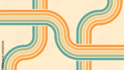 Abstract background of rainbow groovy Wavy Line design in 1970s Hippie Retro style. Vector pattern ready to use for cloth, textile, wrap and other.