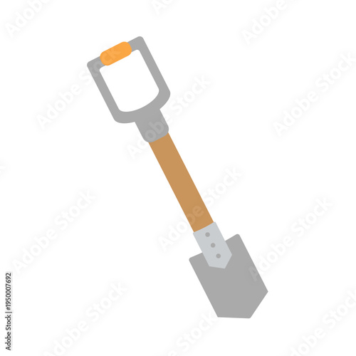 Isolated illustration of a shovel with a yellow hand grip and a wooden brown handle for  craftsman icon.