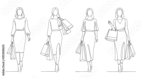 Black and White Line Art Fashionable Women Shopping Bags Elegant Style