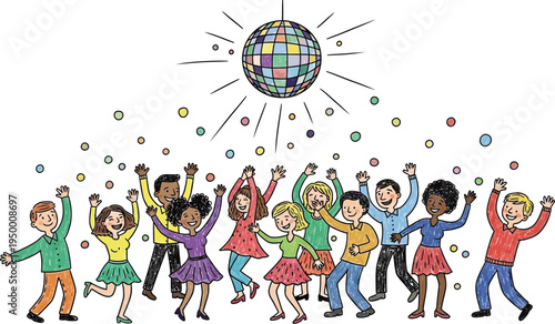 People dancing at a party under a disco ball