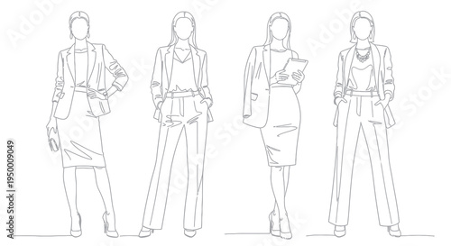 Professional Women Business Fashion Line Art Vector - Finance  Corporate