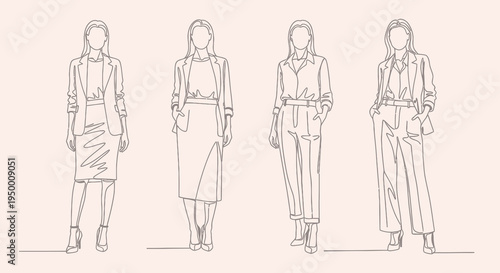Business Women Fashion Line Art, Professional Outfits, Office Wear