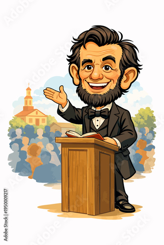 Abraham Lincoln Giving Speech Caricature Flat Vector Illustration