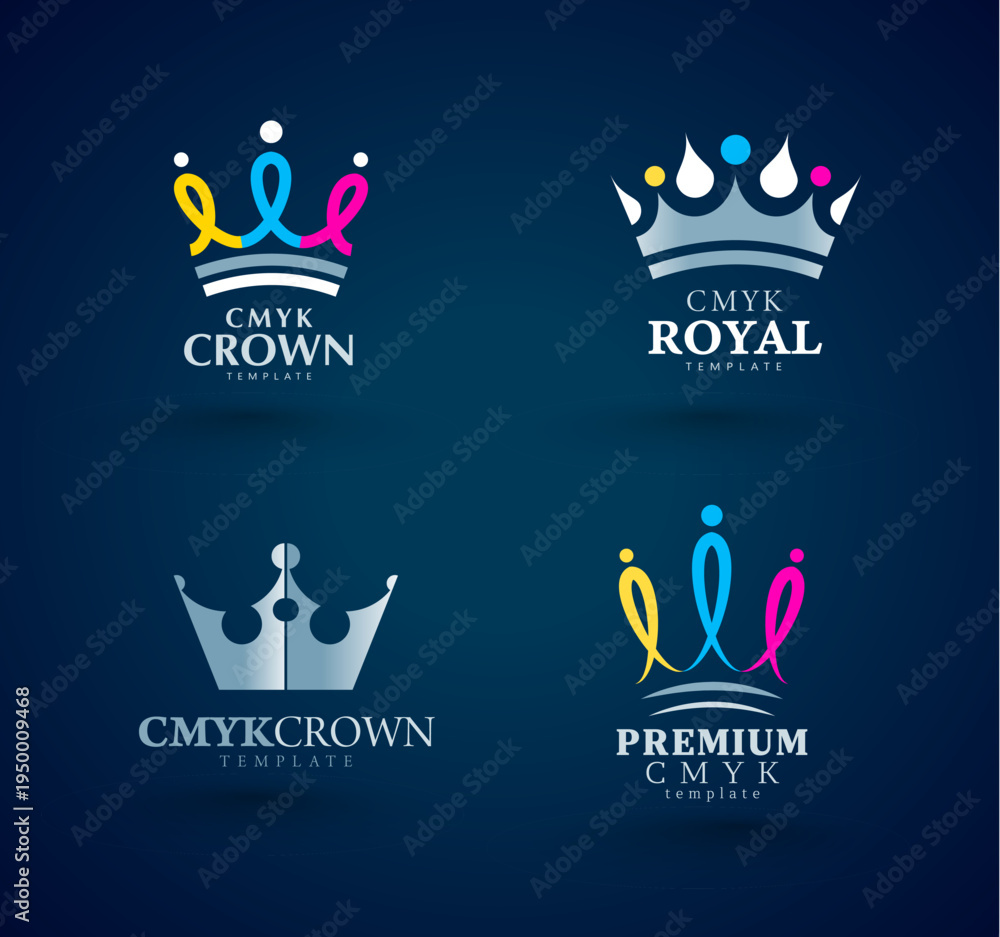 Naklejka premium Set Logo Crown theme CMYK Printing.Template design vector. Black background.