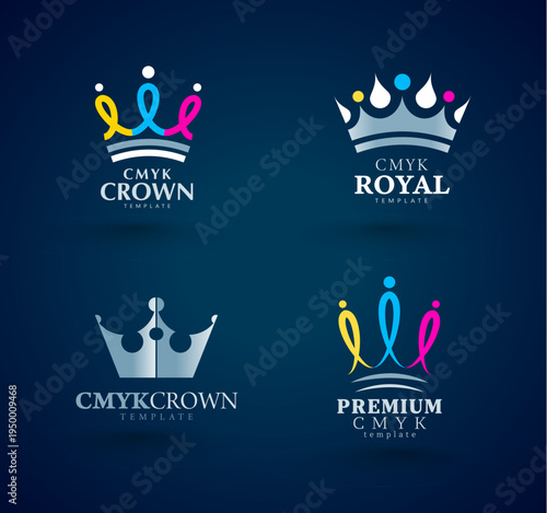 Set Logo Crown theme CMYK Printing.Template design vector. Black background.