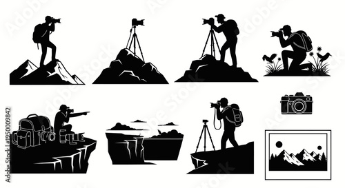 Black and White Silhouettes of Photographers Capturing Landscapes