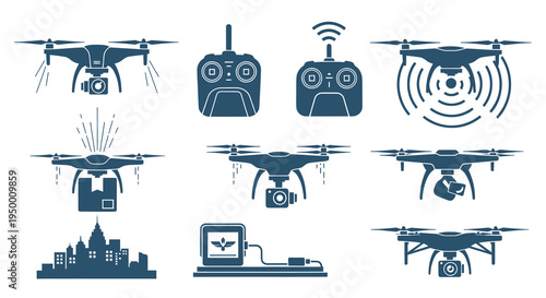 Drone Icons - Technology, Transportation, and Delivery Concepts
