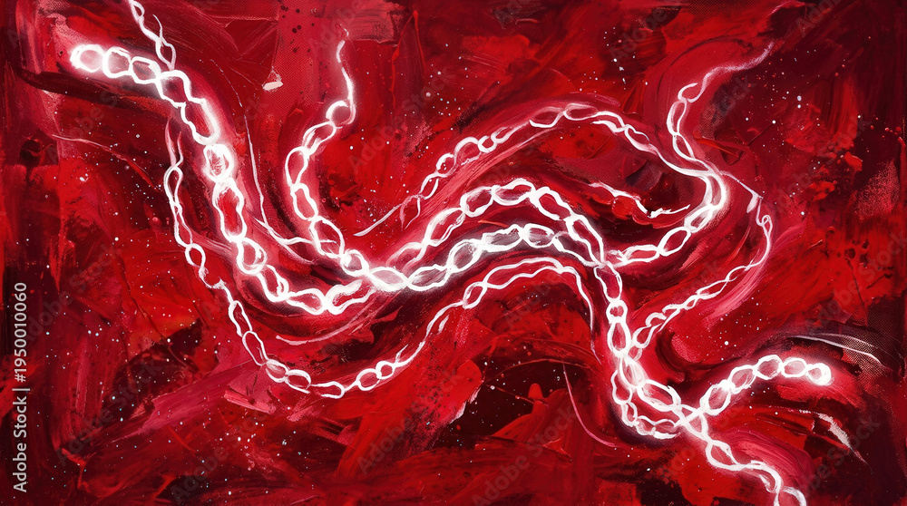 Obraz premium Electric Lightning Bolts Illuminating Red Abstract Background with Energy Swirls