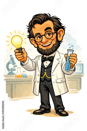 Abraham Lincoln Scientist Caricature Ultra Flat Vector Illustration