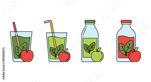 Spinach Apple Juice Line art clean vibrant abstract color illustration
